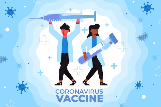 Vector flat-hand drawn coronavirus vaccine background