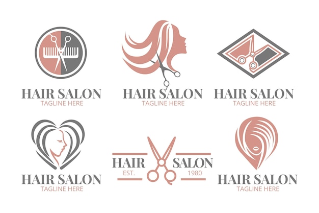 Flat-hand drawn hair salon logo collection