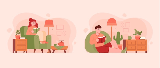 flat-hand drawn hygge lifestyle illustration