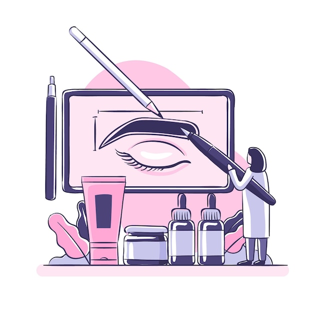 Vector flat-hand drawn microblading illustration