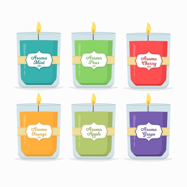 Vector flat-hand drawn scented candle pack