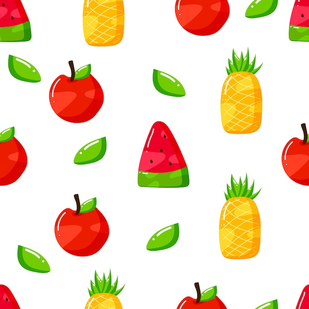 Flat hand drawn summer fruits seamless patter design