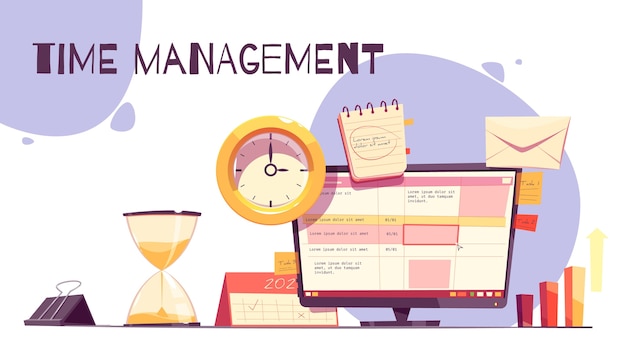 Flat-hand drawn time management illustration