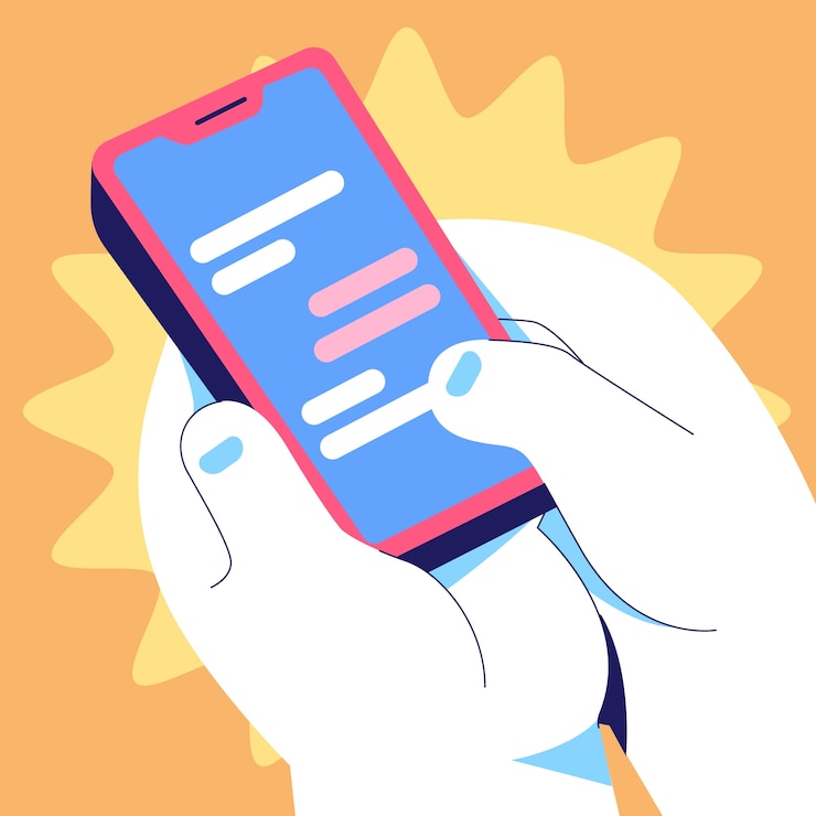 Vector flat hand holding smartphone illustration