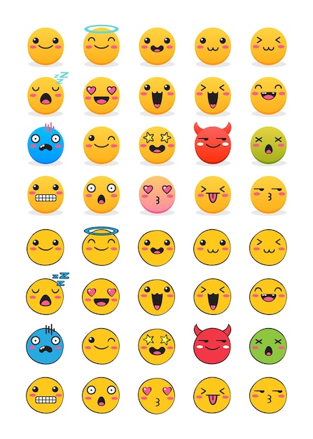 Vettore collezione di reazioni di emoticon piatte e disegnate a mano