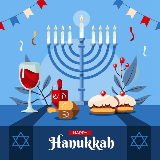 flat hanukkah illustration