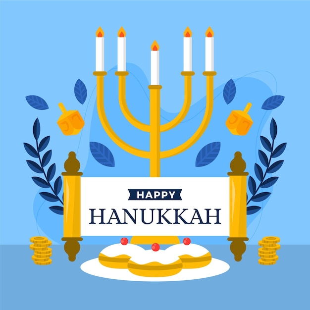 Vettore illustrazione piatta di hanukkah