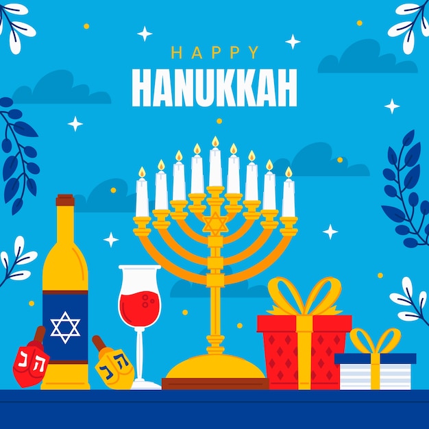 Vettore illustrazione piatta di hanukkah