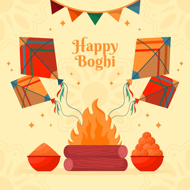 Vector flat happy bhogi illustration