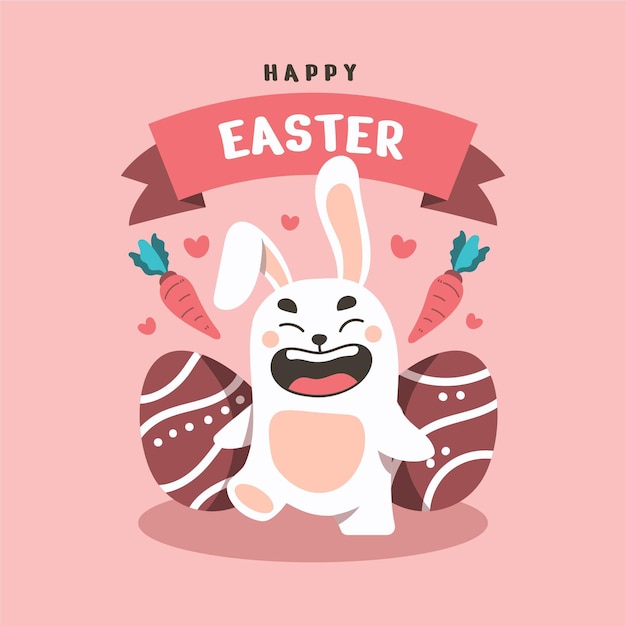 Flat Happy Bunny in Easter Day Background