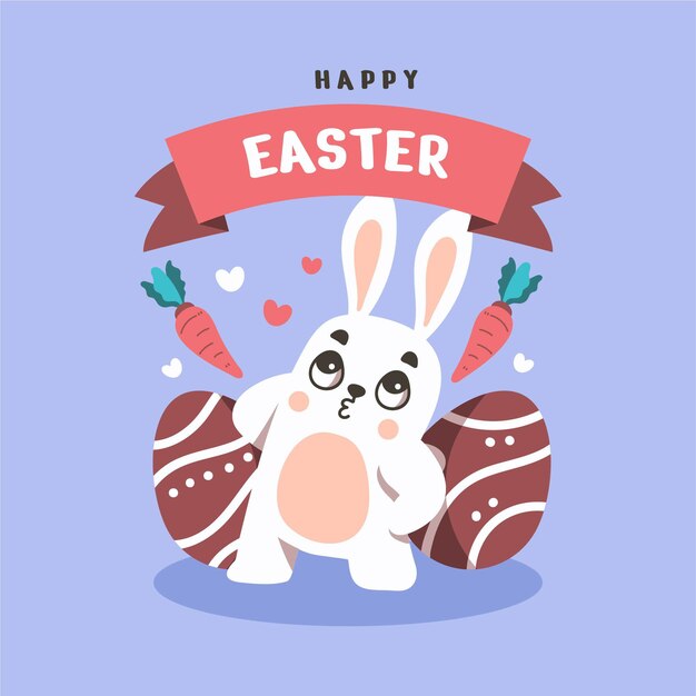 Flat happy bunny in easter day background