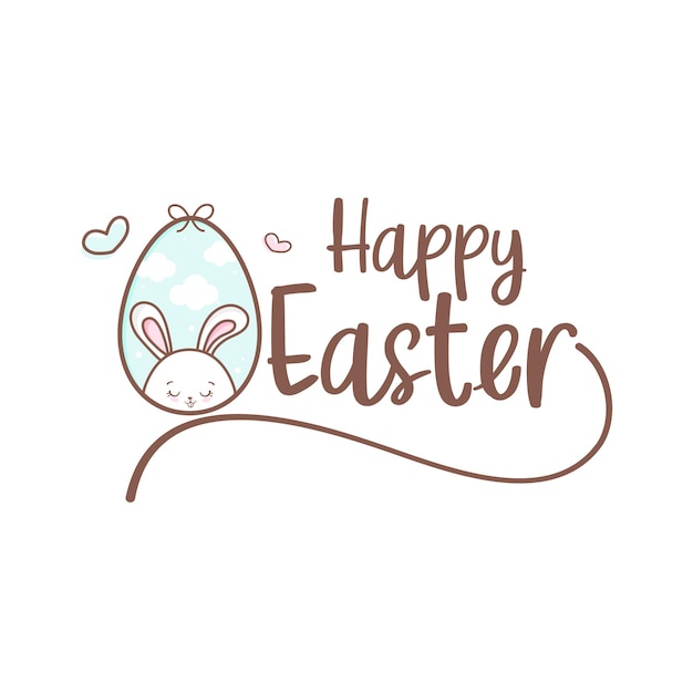 Flat happy easter illustration with eggs and cute rabbit premium vector