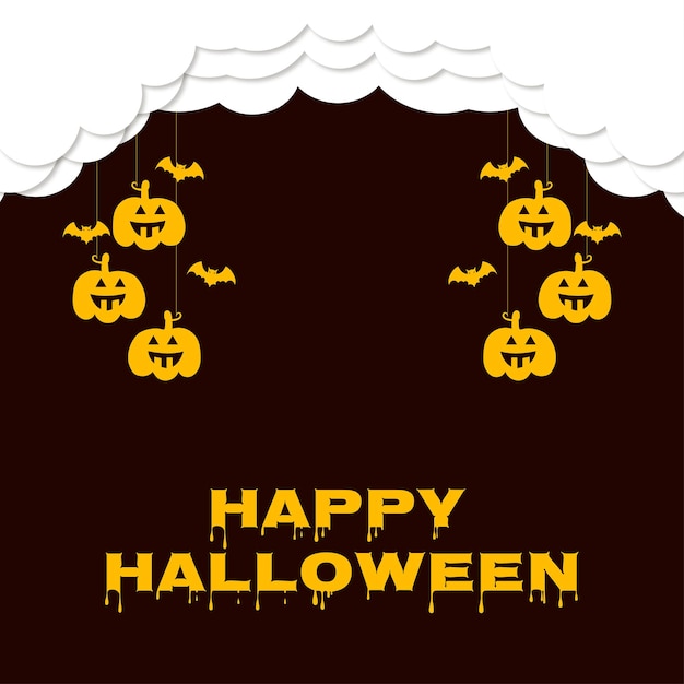 Flat happy halloween card chocolate background with pumpkins and bat and cloud new design
