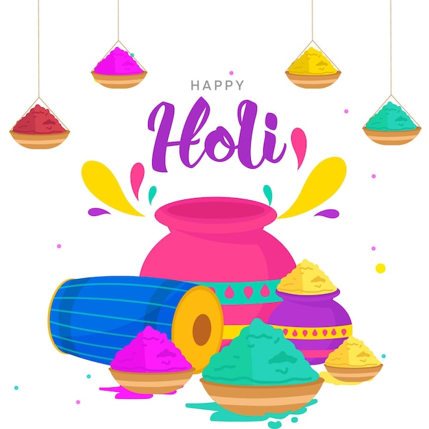 Flat happy holi greeting card template