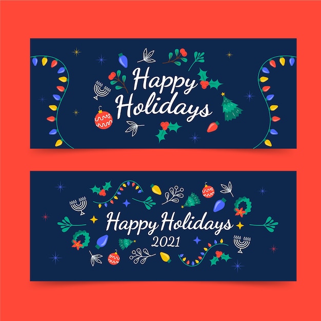 Flat happy holidays banners set