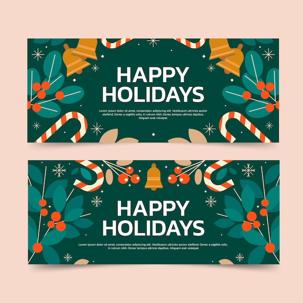 Vector flat happy holidays horizontal banners set