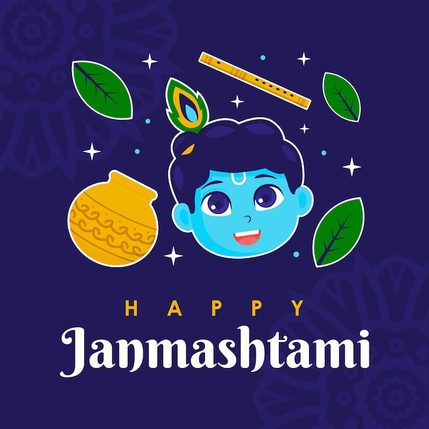 평평한 행복한 Janmashtami 포스트 템플릿 터