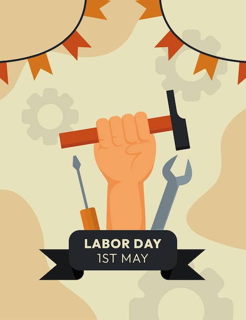 Flat happy labour day background design