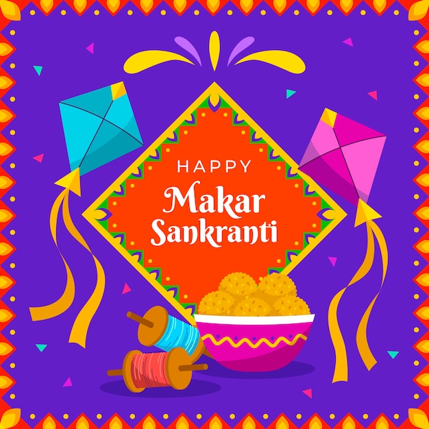 Flat happy makar sankranti illustration