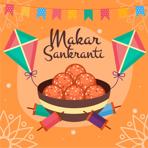 Vector flat happy makar sankranti illustration