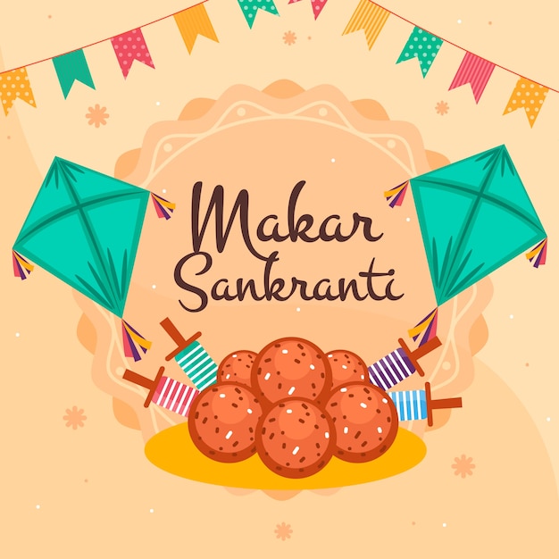 Vector flat happy makar sankranti illustration