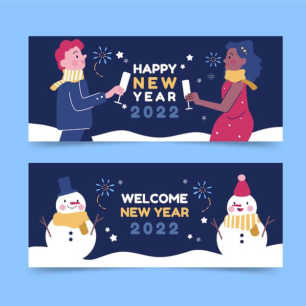 Flat happy new year 2022 banners set