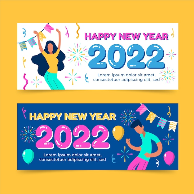 Flat happy new year 2022 banners set