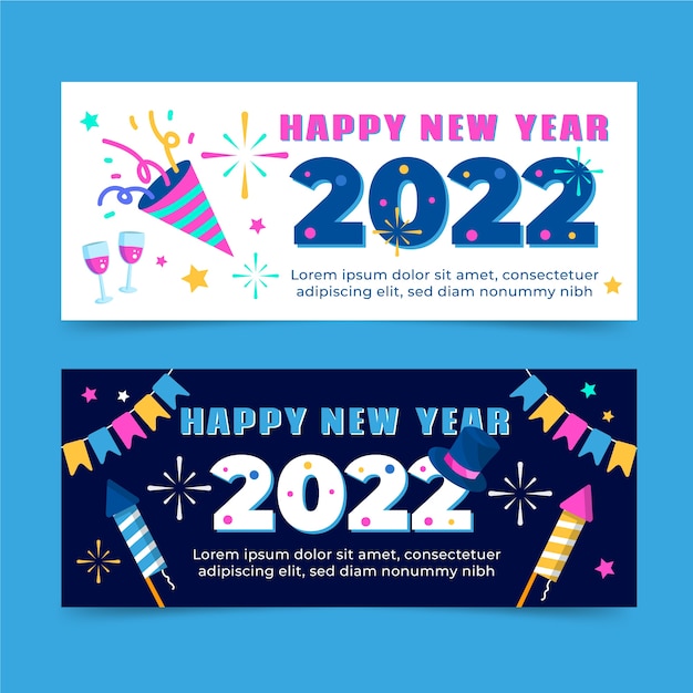 Vettore set di banner piatto felice anno nuovo 2022