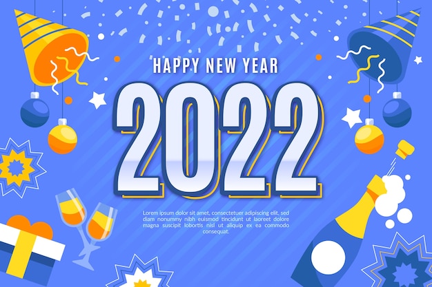 フラット新年あけましておめでとうございます2022水平バナー