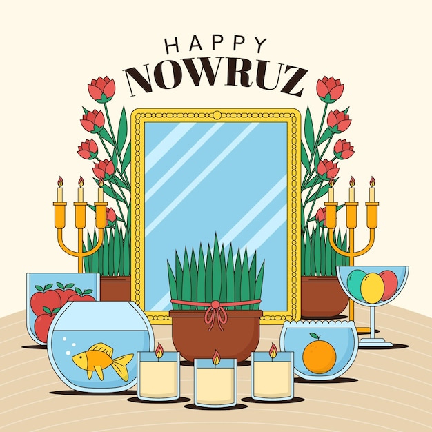 Vettore piatto felice nowruz illustrazione