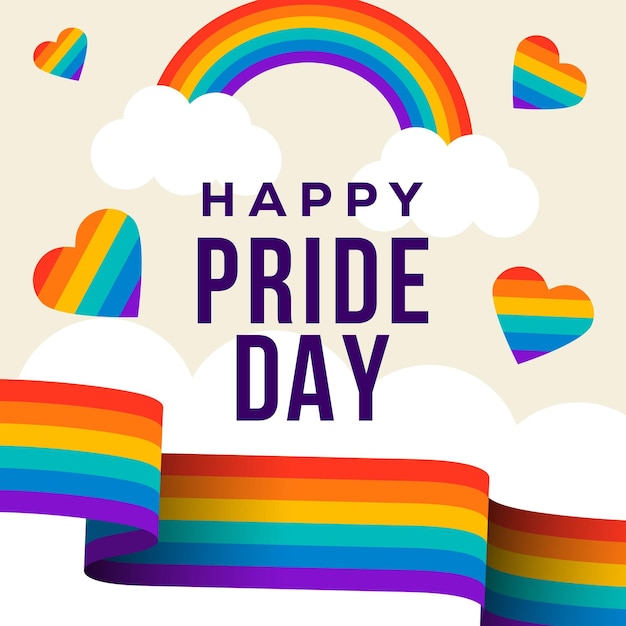 flat happy pride day illustration design with clouds