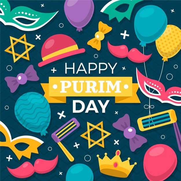 Vector flat happy purim illustration