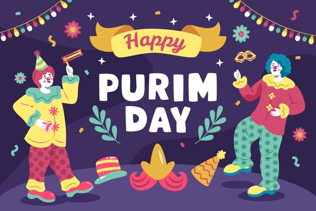 Flat happy purim illustration