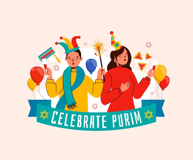 Vector flat happy purim illustration