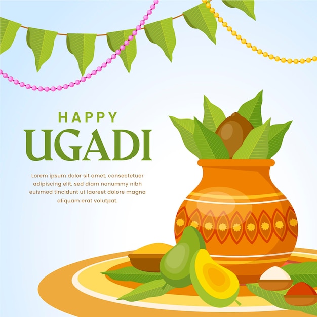 Vector flat happy ugadi illustration