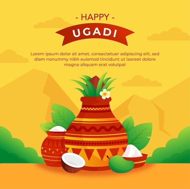 Flat happy ugadi voor post op sociale media