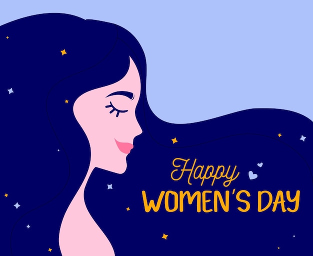 Vector flat happy womens day illustration with long hair premium vector