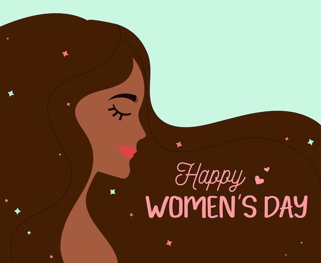 Flat happy womens day illustration with long hair  Vector