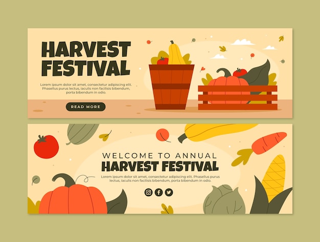 Flat harvest festival horizontal banner template