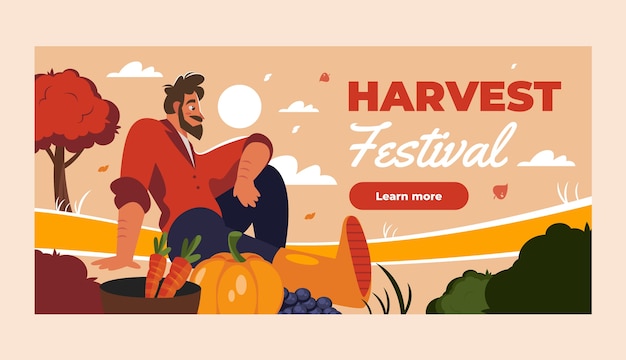 Flat harvest festival horizontal banner template