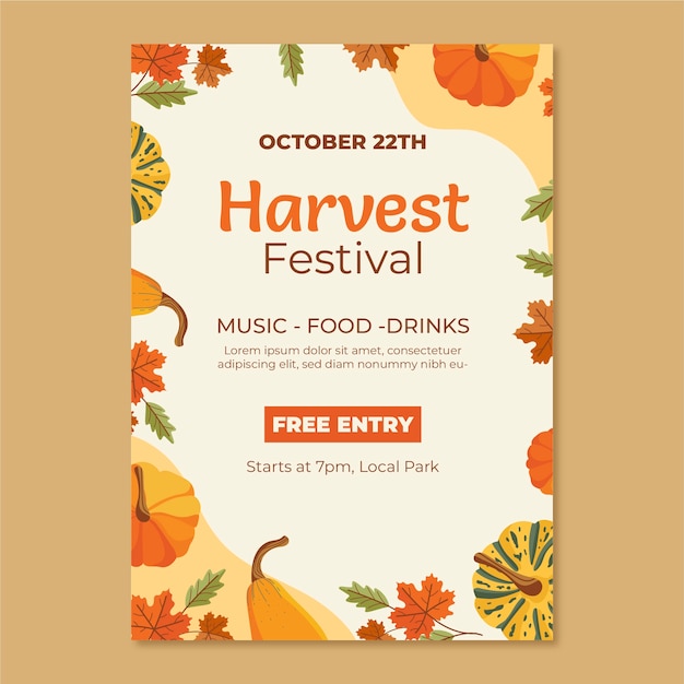 Flat harvest festival vertical poster template