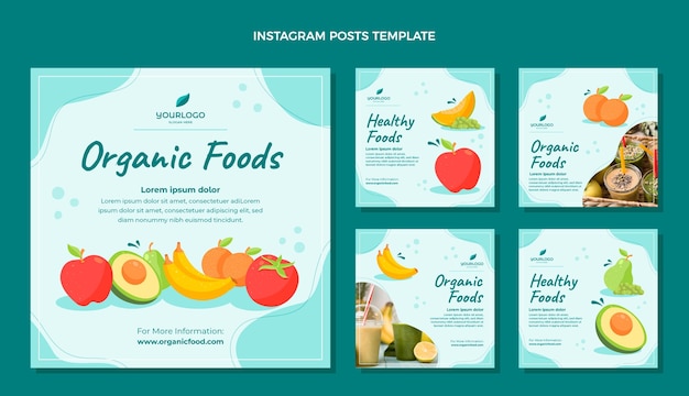 Vector flat healthy food instagram posts template