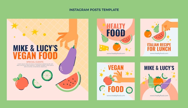 Vector flat healthy food instagram posts