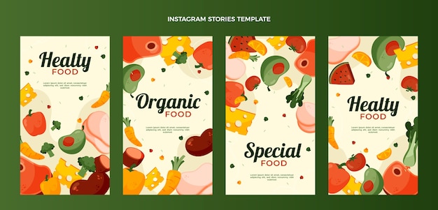 Flat healthy food instagram stories collection