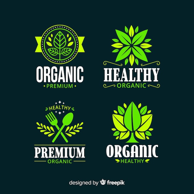 Vector flat healthy food logo set