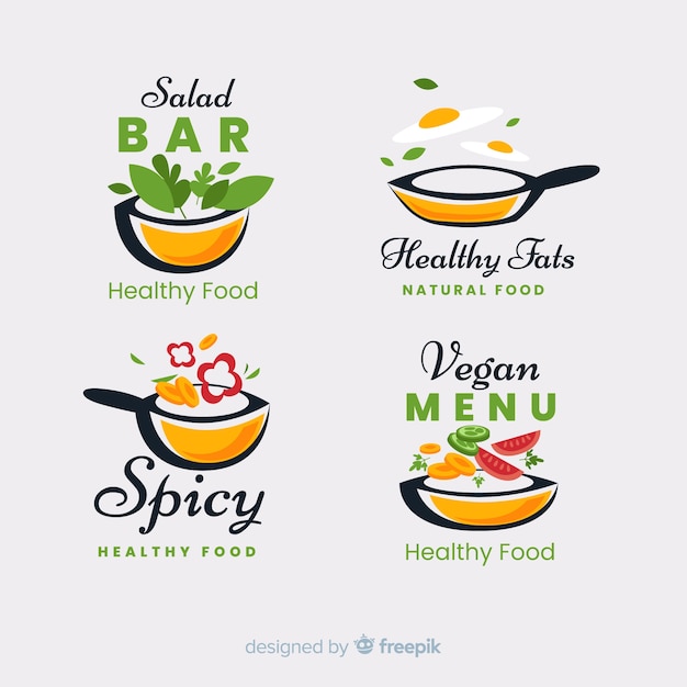 Vector flat healthy food logo set