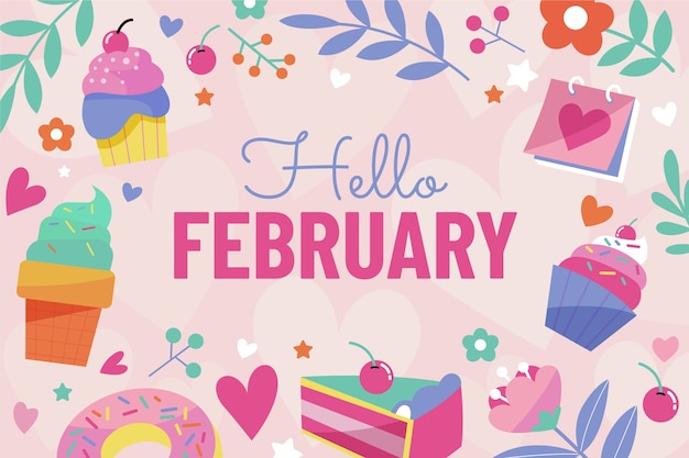 Flat hello february background