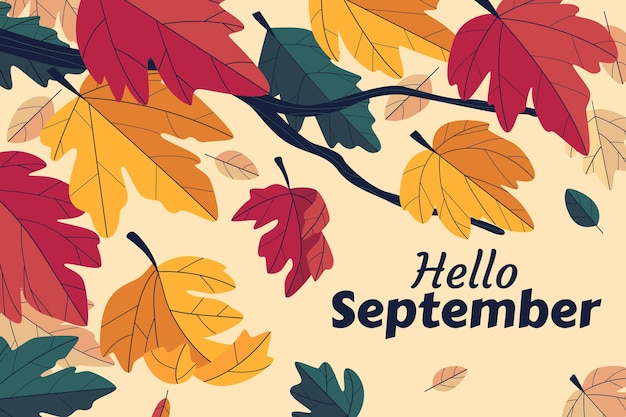 Vector flat hello september background for autumn celebration