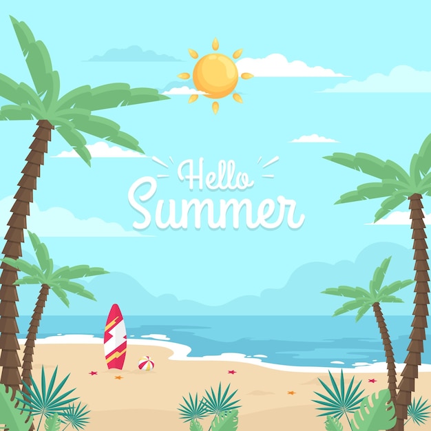 フラットこんにちは夏イラスト