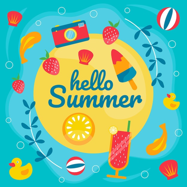 Flat hello summer illustration